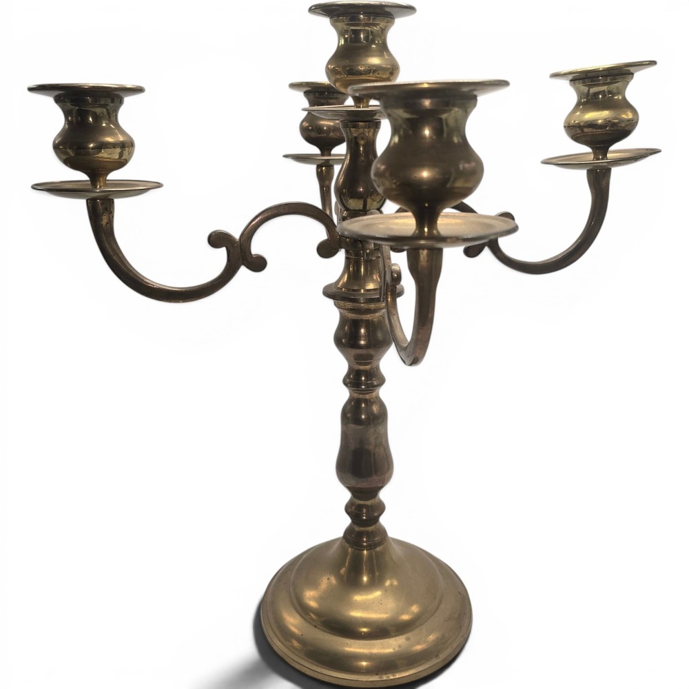 Vintage 5-Arm Candelabra Gold Brass Dark‎ Academia Regency